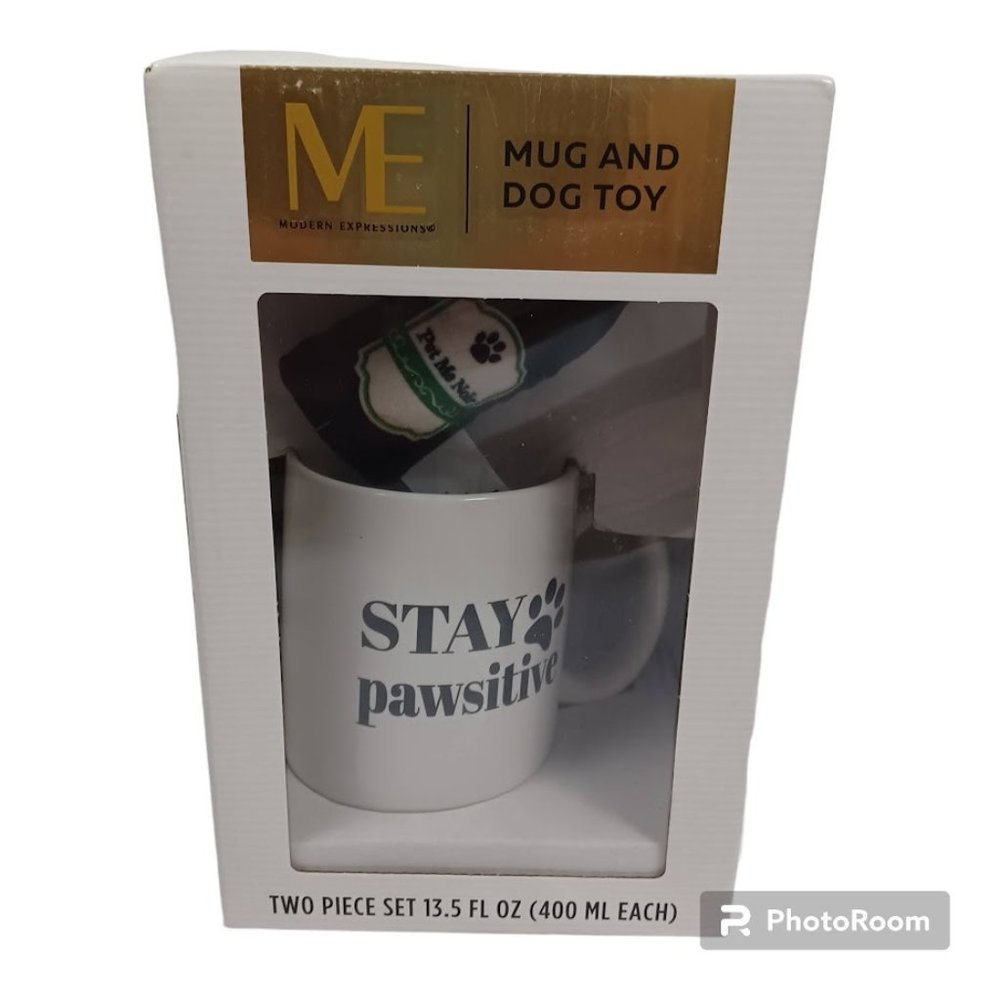 Modern Expressions NEW Mug & Dog Toy Set -Stay Pawsitive 13.5 oz